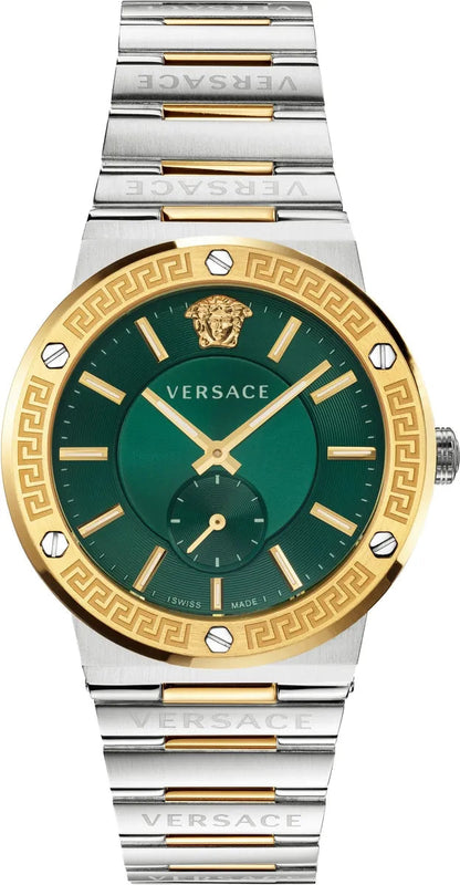 Buy Shop Versace Hellenyium Quartz Green Dial Silver Steel Strap Watch For Men - VEVK00420 USA Online