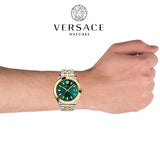 Versace Hellenyium Green Dial Two Tone Steel Strap Watch for Women - VEVH00620