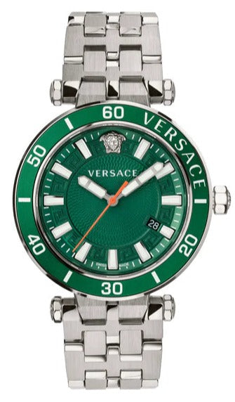Buy Shop Versace Greca Sport Quartz Green Dial Silver Steel Strap Watch For Men - VEZ300421 USA Online