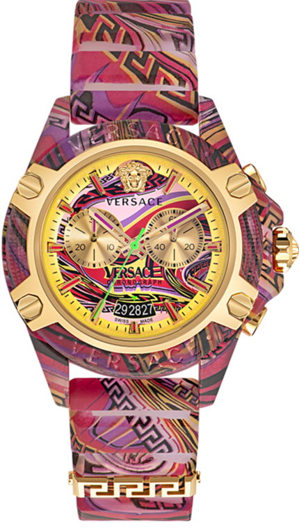 Buy Shop Versace Icon Active Chronograph Quartz Gold Dial Red Leather Strap Watch For Men - VEZ701222 USA Online
