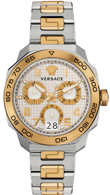 Buy Shop Versace Dylos Chronograph Silver Dial Two Tone Steel Strap Watch for Men - VQC030015 USA Online