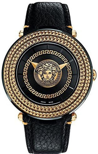 Buy Shop Versace V-Metal Icon Black Dial Black Leather Strap Watch For Men - VQL030015 USA Online
