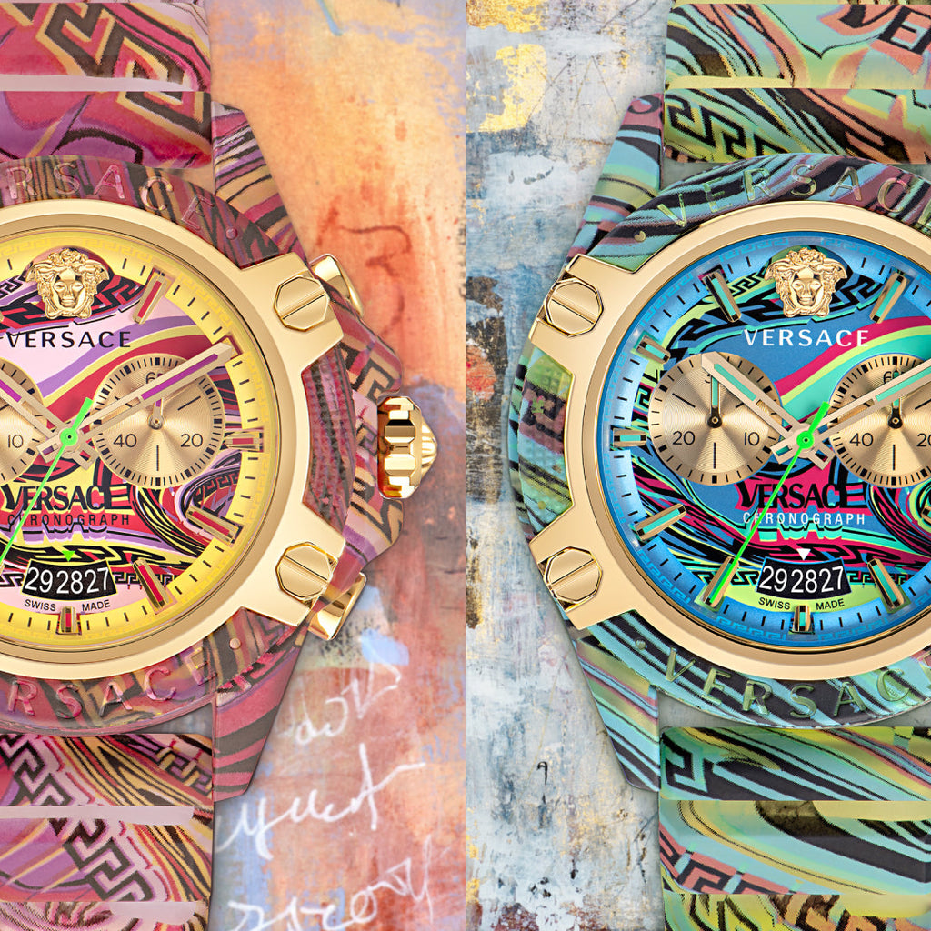 Buy Shop Versace Icon Active Chronograph Quartz Gold Dial Red Leather Strap Watch For Men - VEZ701222 USA Online