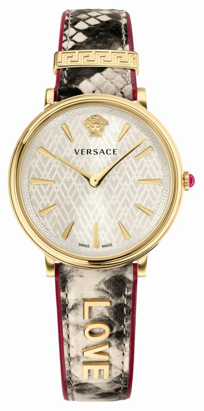 Buy Shop Versace V Circle Quartz White Dial Brown Leather Strap Watch For Women - VBP08017 USA Online