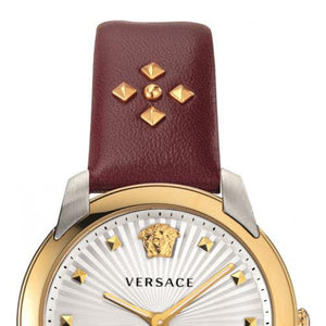 Buy Shop Versace Audrey Quartz Silver Dial Red Leather Strap Watch for Women - VELR00219 USA Online