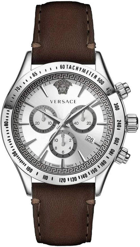 Buy Shop Versace Classic Chronograph Quartz Silver Dial Brown Leather Strap Watch For Men - VEV700119 USA Online