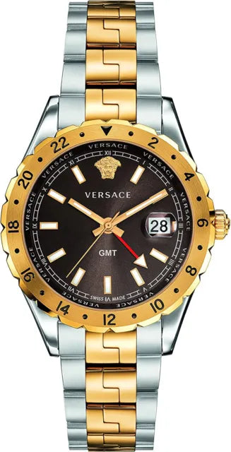 Buy Shop Versace Hellenyium GMT Black Dial Two Tone Steel Strap Watch for Men - V11040015 USA Online