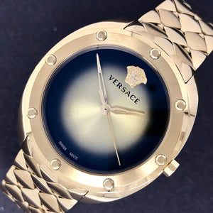 Buy Shop Versace Shadov Quartz Gold Dial Gold Steel Strap Watch for Women - VEBM00618 USA Online