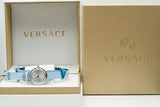Buy Shop Versace V Flare Silver Dial Blue Leather Strap Watch for Women - VEBN00118 USA Online