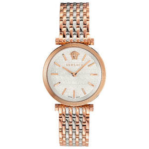 Buy Shop Versace V-Twist White Dial Two Tone Mesh Bracelet Watch for Women - VELS00719 USA Online
