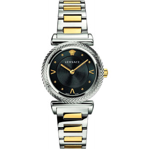 Buy Shop Versace V-Motif Black Dial Two Tone Steel Strap Watch for Women - VERE00518 USA Online