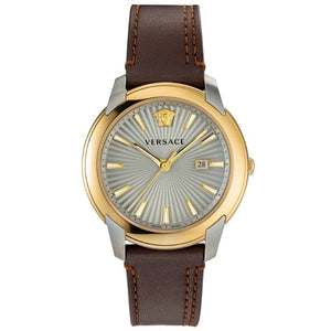 Buy Shop Versace V-Urban Quartz Grey Dial Brown Leather Strap Watch for Men - VELQ00219 USA Online