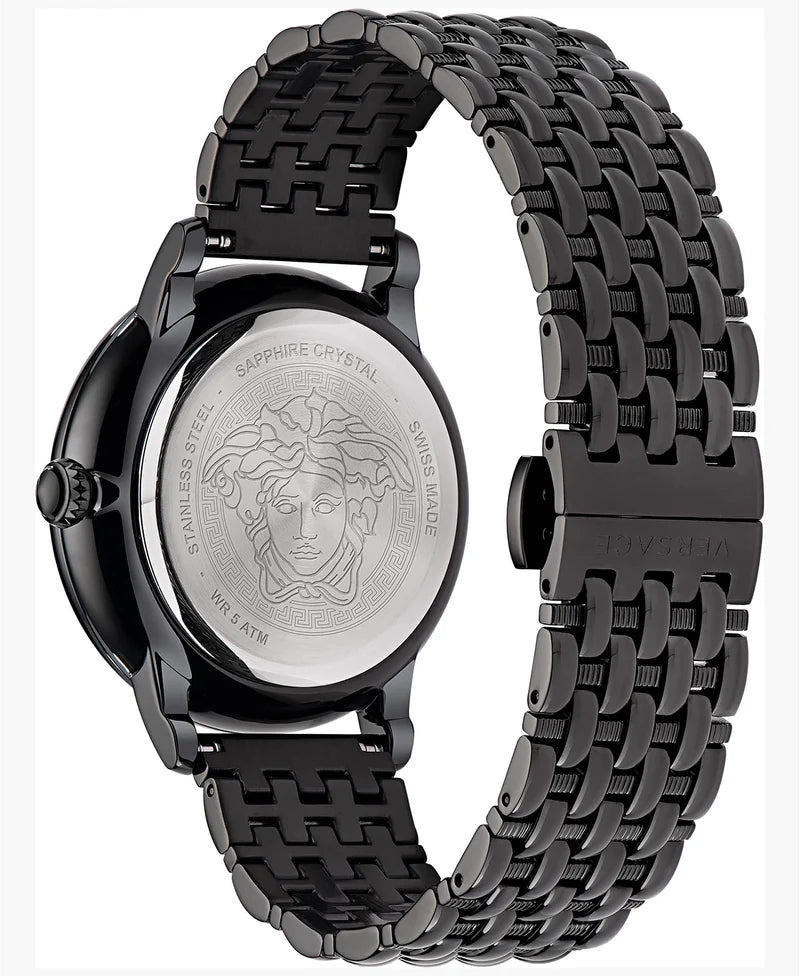 Buy Shop Versace Palazzo Empire Quartz Black Dial Black Steel Strap Watch For Men - VEDB00518 USA Online