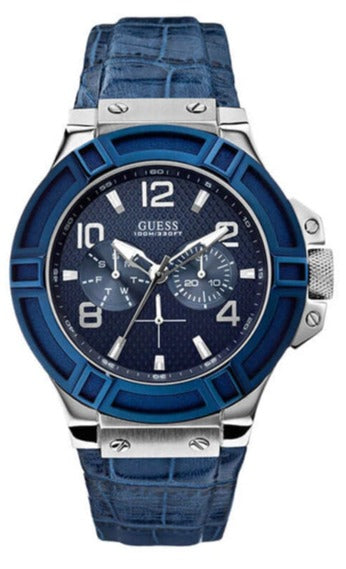 Buy Shop Guess Rigor Multifunction Chronograph Blue Dial Blue Leather Strap Watch For Men - W0040G7 USA Online