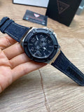 Buy Shop Guess Indovina Quartz Black Dial Black Leather Strap Watch For Men - W0040G9 USA Online