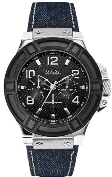 Buy Shop Guess Indovina Quartz Black Dial Black Leather Strap Watch For Men - W0040G9 USA Online