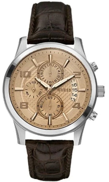 Buy Shop Guess Exec Chronograph Quartz Gold Dial Brown Leather Strap Watch for Men - W0076G3 USA Online