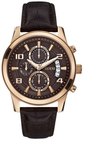 Buy Shop Guess Exec Chronograph Brown Dial Brown Leather Strap Watch For Men - W0076G4 USA Online