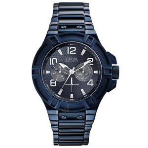 Buy Shop Guess Rigor Multifunction Black Dial Blue Steel Strap Watch for Men - W0218G4 USA Online