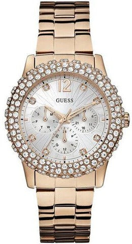 Buy Shop Guess Dazzler Diamonds Silver Dial Rose Gold Steel Strap Watch for Women - W0335L3 USA Online