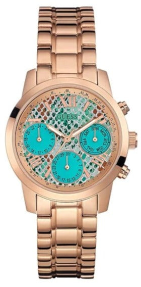 Buy Shop Guess Mini Sunrise Multi Function Analog Turquoise Dial Rose Gold Steel Strap Watch For Women - W0448L8 USA Online