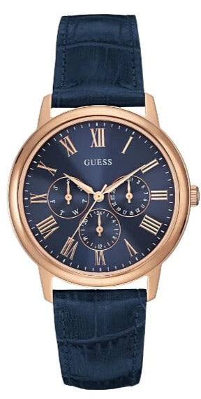 Buy Shop Guess Analog Blue Dial Blue Leather Strap Watch For Men - W0496G4 USA Online