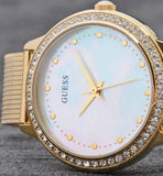 Guess Chelsea Mother of Pearl White Dial Gold Mesh Strap Watch For Women - W0647L3