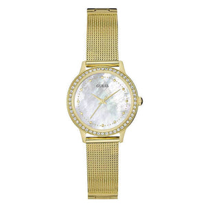 Buy Shop Guess Chelsea Mother of Pearl White Dial Gold Mesh Strap Watch For Women - W0647L3 USA Online