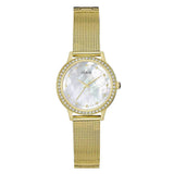 Guess Chelsea Mother of Pearl White Dial Gold Mesh Strap Watch For Women - W0647L3