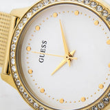 Guess Chelsea Crystals Mother of Pearl White Dial Gold Mesh Bracelet Watch For Women - W0647L7