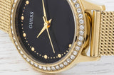 Guess Chelsea Crystals Black Dial Gold Mesh Bracelet Watch For Women - W0647L8