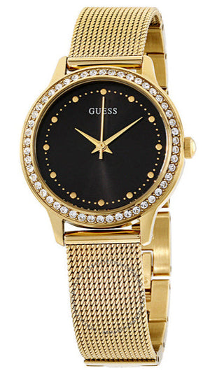 Buy Shop Guess Chelsea Crystals Black Dial Gold Mesh Bracelet Watch For Women - W0647L8 USA Online
