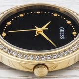 Guess Chelsea Crystals Black Dial Gold Mesh Bracelet Watch For Women - W0647L8