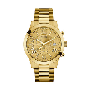 Buy Shop Guess Atlas Chronograph Gold Dial Gold Steel Strap Watch For Men - W0668G4 USA Online