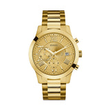 Guess Atlas Chronograph Gold Dial Gold Steel Strap Watch For Men - W0668G4