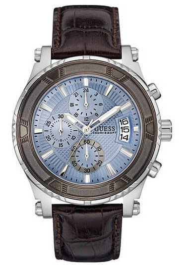 Buy Shop Guess Pinnacle Chronograph Quartz Blue Dial Brown Leather Strap Watch For Men - W0673G1 USA Online