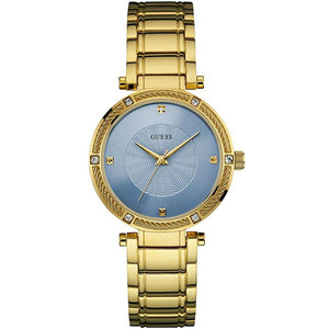 Buy Shop Guess Park Avenue Blue Dial Gold Steel Strap Watch For Women - W0695L2 USA Online