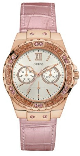 Buy Shop Guess Limelight Quartz Analog White Dial Pink Leather Strap Watch For Women - W0775l3 USA Online