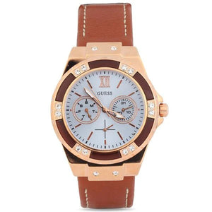 Buy Shop Guess Limelight Quartz White Dial Brown Leather Strap Watch For Women - W0775L7 USA Online