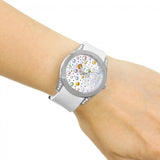 Guess Wanderlust Crystals Silver Dial White Rubber Strap Watch For Women - W1059L3