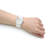 Guess Wanderlust Crystals Silver Dial White Rubber Strap Watch For Women - W1059L3