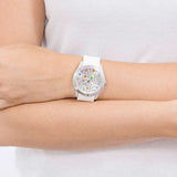 Guess Wanderlust Crystals Silver Dial White Rubber Strap Watch For Women - W1059L3