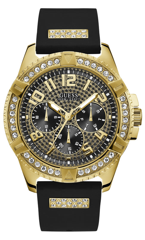 Buy Shop Guess Frontier Crystals Black Dial Black Silicone Strap Watch For Men - W1132G1 USA Online