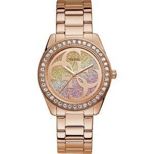 Buy Shop Guess G Twist Diamonds Rose Gold Dial Rose Gold Steel Strap Watch For Women - W1201L3 USA Online