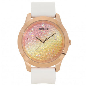 Buy Shop Guess Crush Crystals Gold Dial White Rubber Strap Watch for Women - W1223L3 USA Online