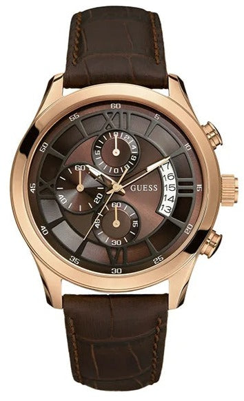 Buy Shop Guess Analog Chronograph Brown Dial Brown Leather Strap Watch For Men - W14052G2 USA Online