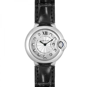 Buy Shop Cartier Ballon Bleu de Cartier Diamonds Silver Dial Black Leather Strap Watch for Women - W4BB0008 USA Online