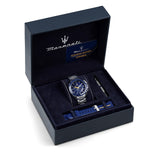 Maserati Traguardo Chronograph Modena Edition Blue Dial Silver Steel Strap Watch For Men - R8871612039