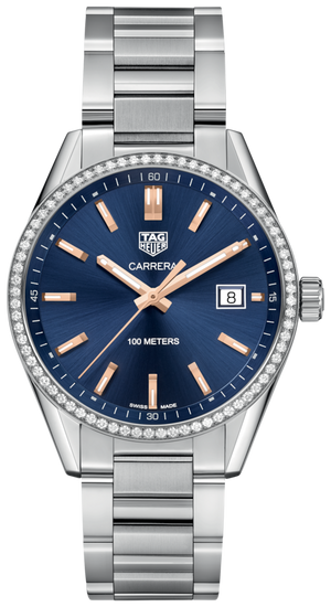 Buy Shop Tag Heuer Carrera Quartz Diamonds Blue Dial Silver Steel Strap Watch for Women - WAR1114.BA0601 USA Online