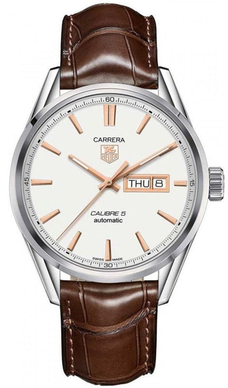 Buy Shop Tag Heuer Carrera Calibre 5 Automatic White Dial Brown Leather Strap Watch for Men - WAR201D.FC6291 USA Online